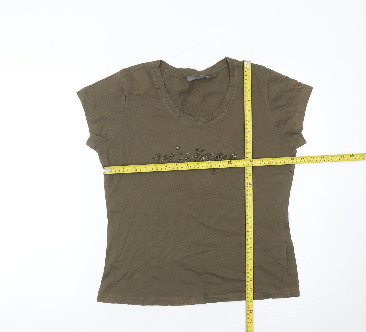 Mexx Women’s Brown Scoop Neck Beaded Vintage T-Shirt Size XL