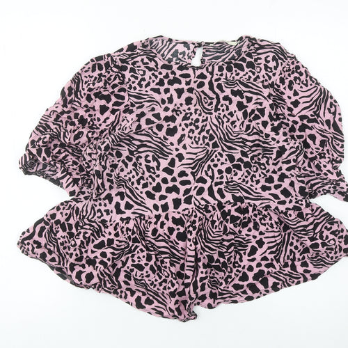 George Women’s Pink Animal Print Blouse Size 18 Tunic Style Puff Sleeve