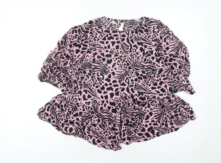 George Women’s Pink Animal Print Blouse Size 18 Tunic Style Puff Sleeve