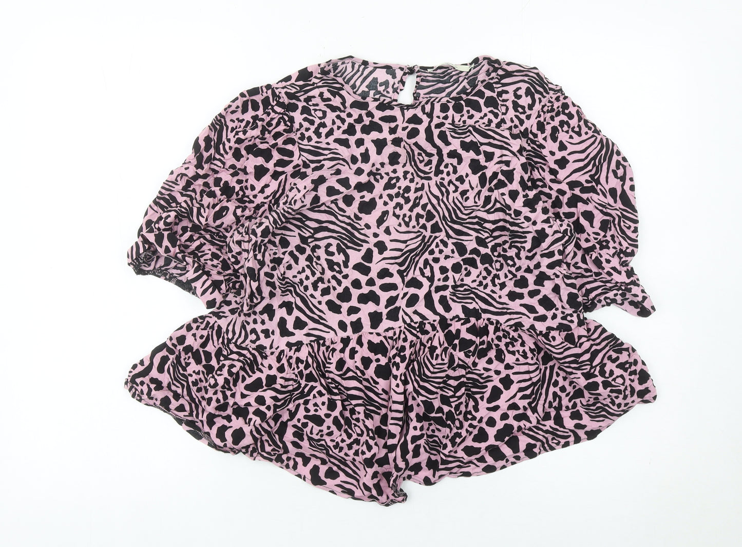 George Women’s Pink Animal Print Blouse Size 18 Tunic Style Puff Sleeve