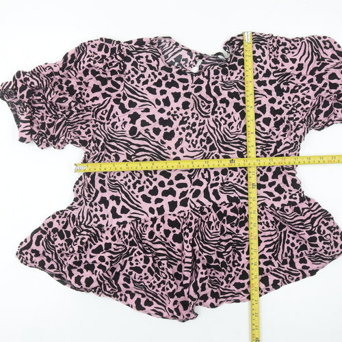 George Women’s Pink Animal Print Blouse Size 18 Tunic Style Puff Sleeve