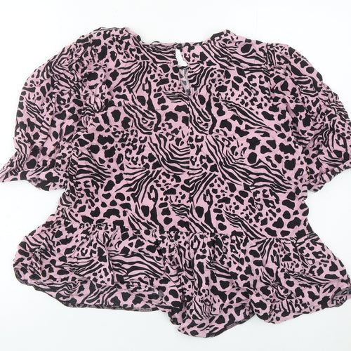 George Women’s Pink Animal Print Blouse Size 18 Tunic Style Puff Sleeve