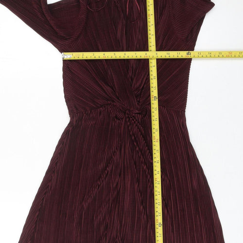 New Look Women’s Red Pleated Playsuit UK 8 Long Sleeve V-Neck