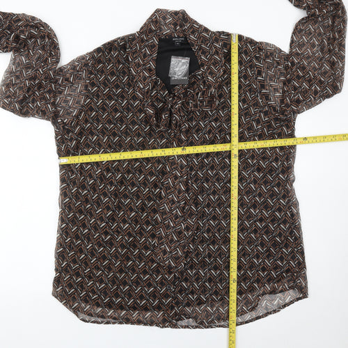 JD Williams Womens Brown Geometric Blouse Size 20 Collared Long Sleeve