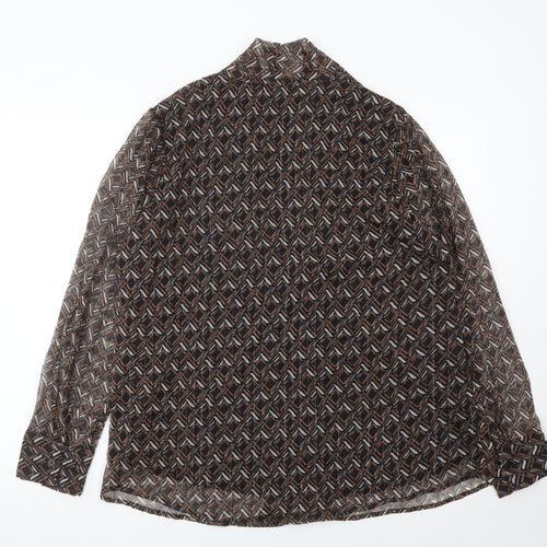 JD Williams Womens Brown Geometric Blouse Size 20 Collared Long Sleeve