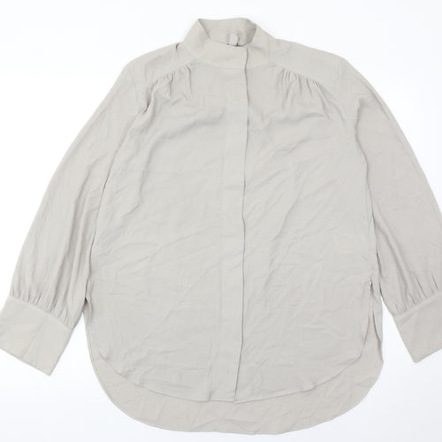 H&M Womens Grey XS Long Sleeve High Neck Blouse Polyester