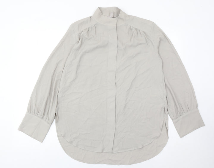 H&M Womens Grey XS Long Sleeve High Neck Blouse Polyester