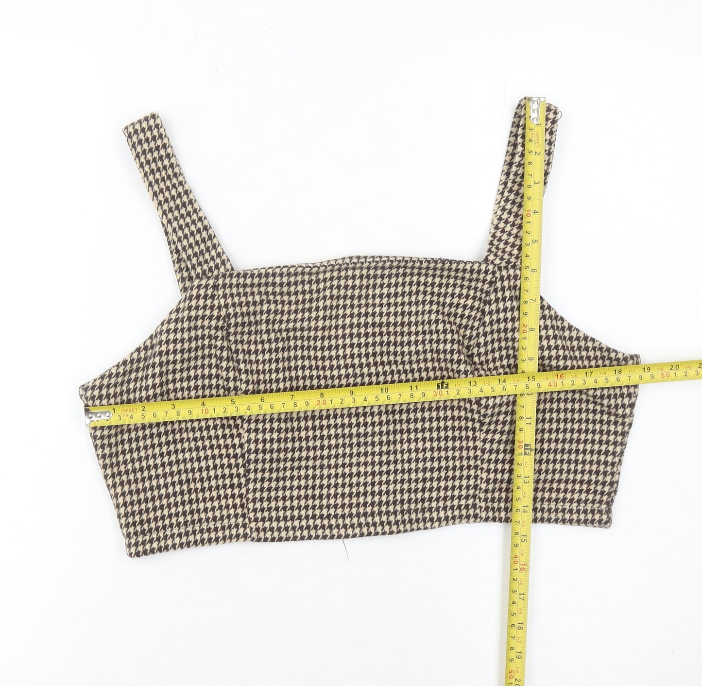 In The Style Women’s Brown Houndstooth Cropped Tank Top Size 16