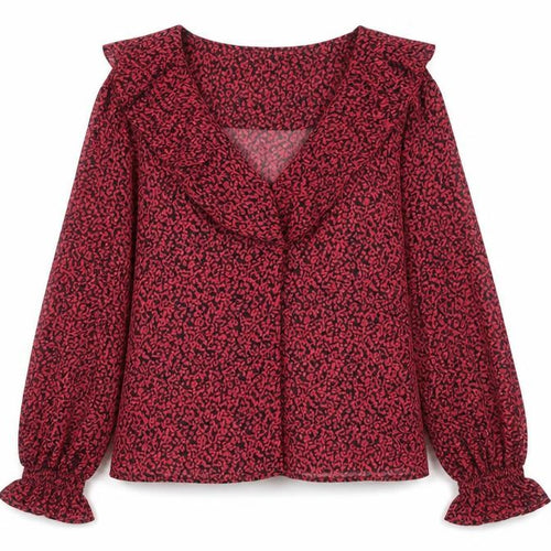 New Look Womens Red Animal Print Ruffle V-Neck Wrap Blouse Size 8