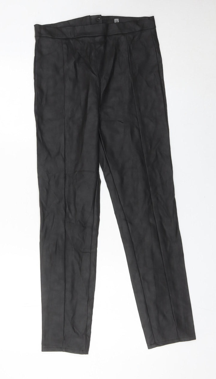 Divided Womens Black Size 10 Slim Fit High Rise Faux Leather Trousers
