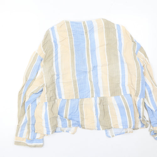 Zara Women Multicoloured Striped Linen Blend Casual Jacket Size 16