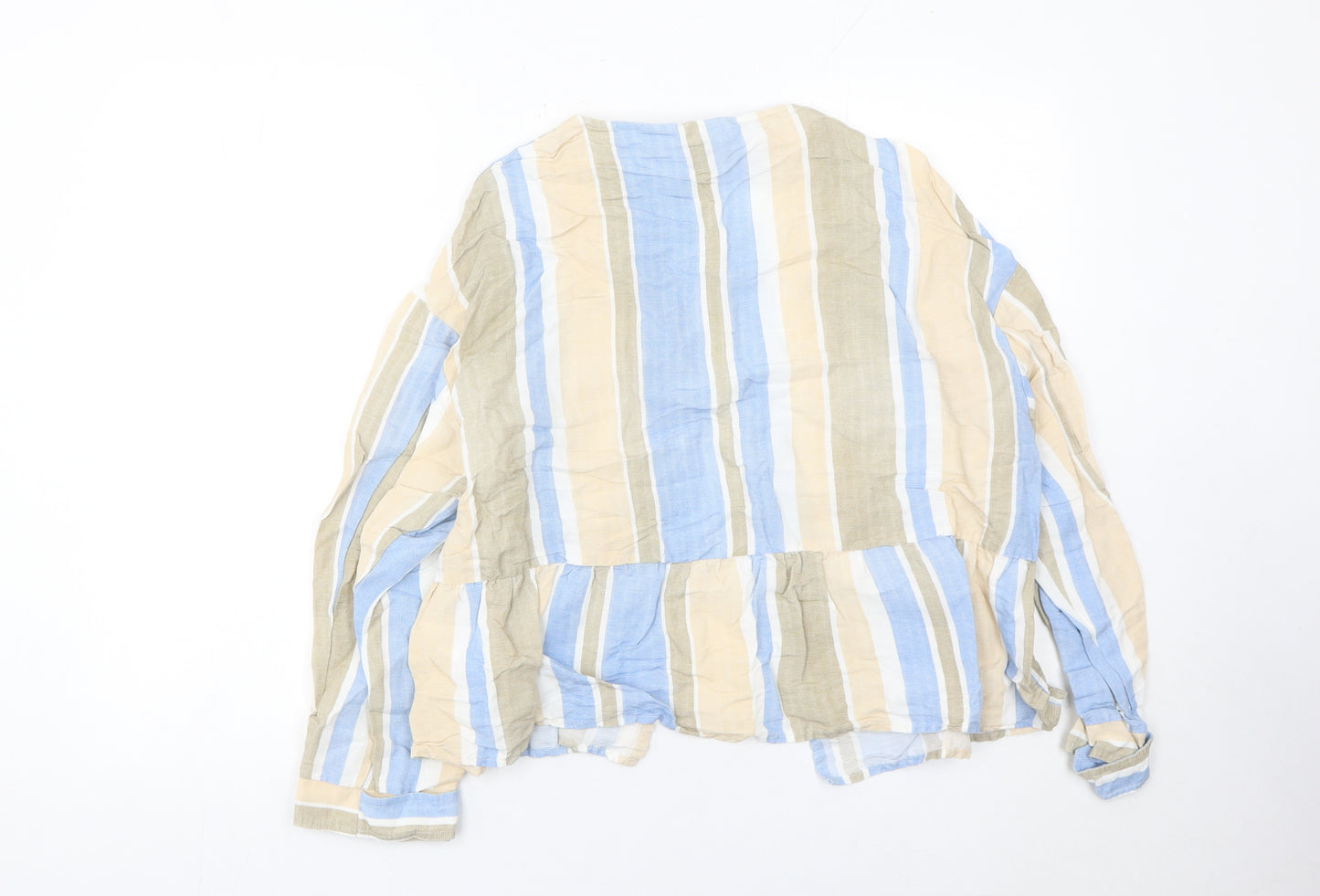 Zara Women Multicoloured Striped Linen Blend Casual Jacket Size 16