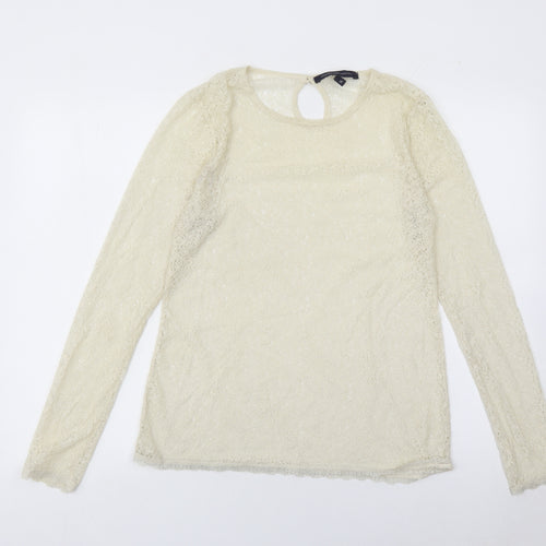 French Connection Women’s Ivory Lace Blouse Size 14 Long Sleeve Round Neck
