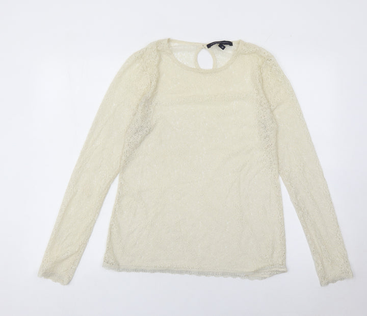 French Connection Women’s Ivory Lace Blouse Size 14 Long Sleeve Round Neck