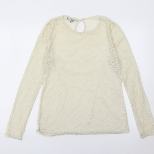 French Connection Women’s Ivory Lace Blouse Size 14 Long Sleeve Round Neck