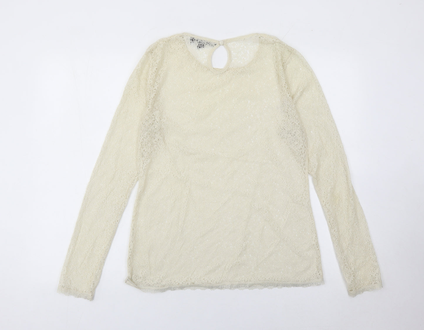 French Connection Women’s Ivory Lace Blouse Size 14 Long Sleeve Round Neck