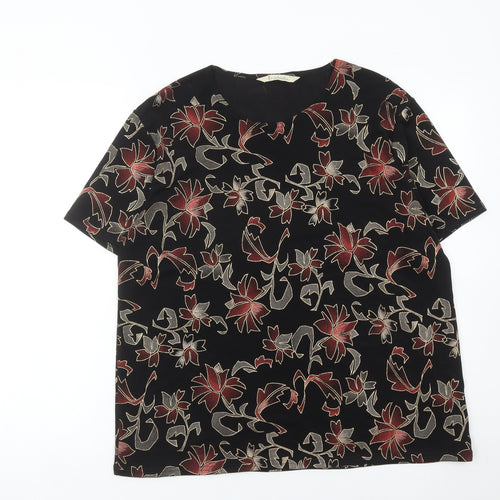 Isabelle Womens Black Red Floral Short Sleeve T-Shirt Size 14