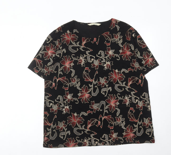 Isabelle Womens Black Red Floral Short Sleeve T-Shirt Size 14