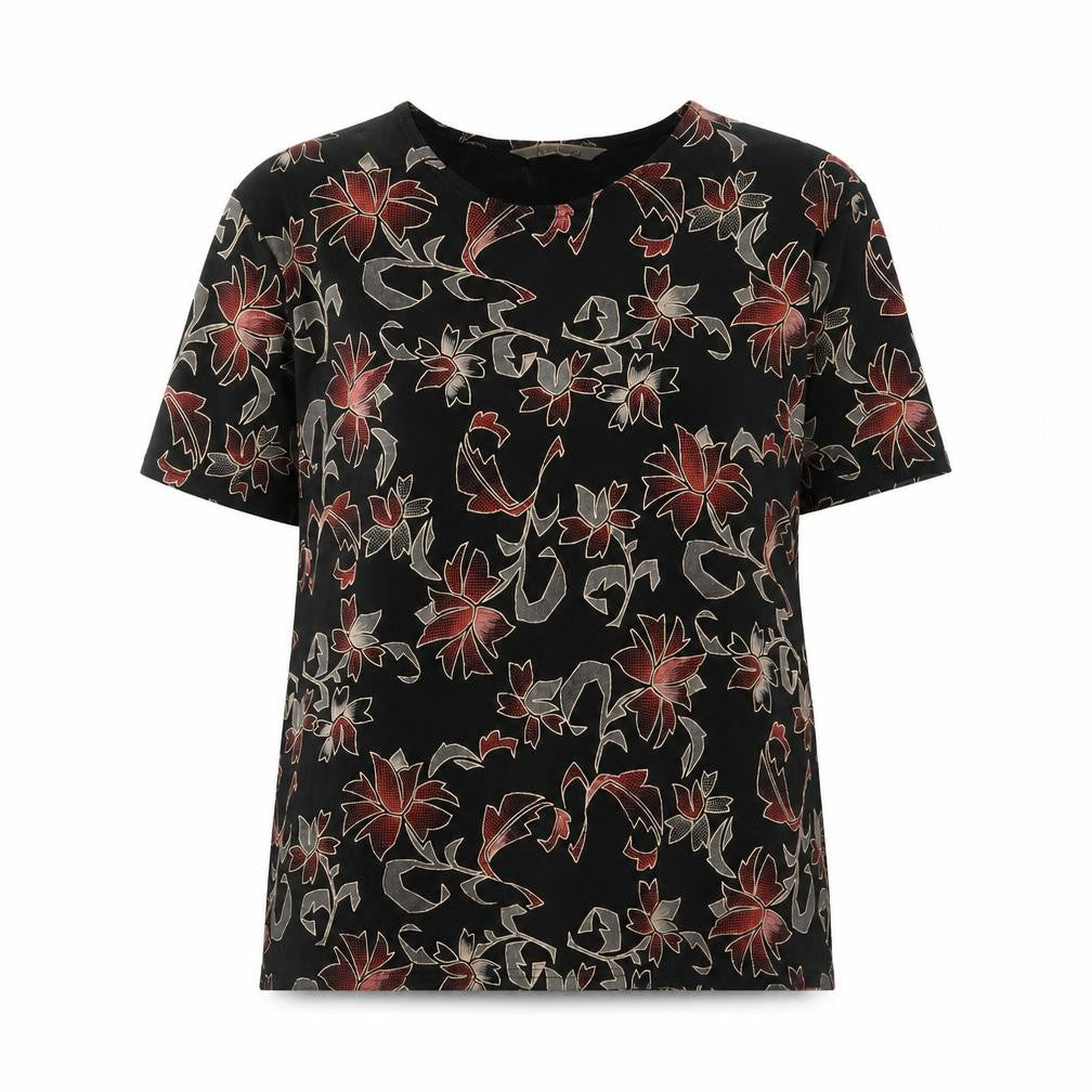 Isabelle Womens Black Red Floral Short Sleeve T-Shirt Size 14