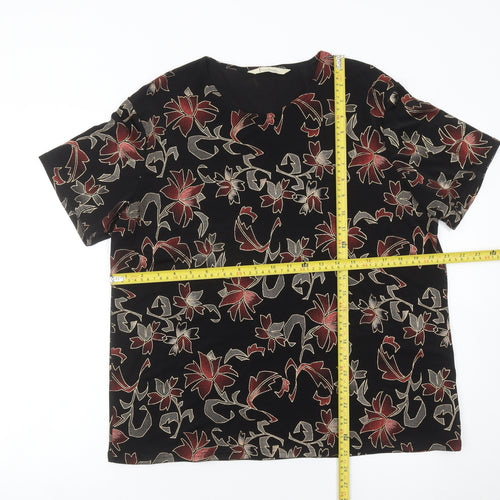 Isabelle Womens Black Red Floral Short Sleeve T-Shirt Size 14