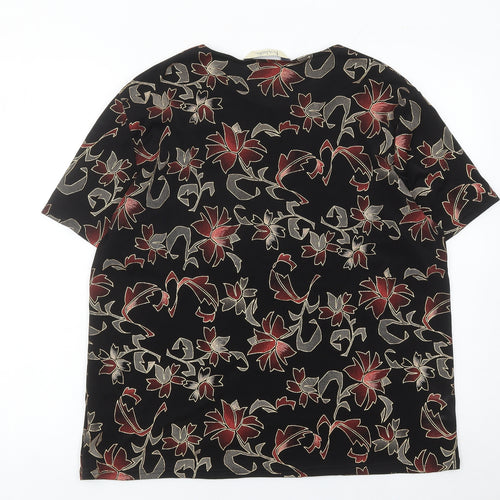 Isabelle Womens Black Red Floral Short Sleeve T-Shirt Size 14