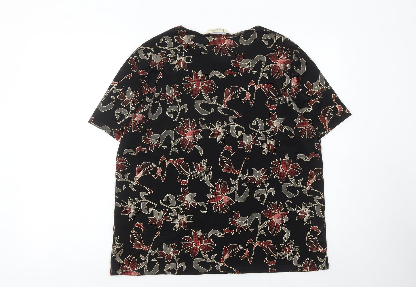 Isabelle Womens Black Red Floral Short Sleeve T-Shirt Size 14