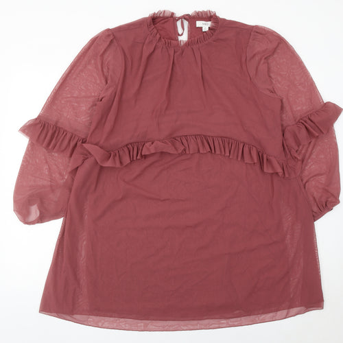 Marks and Spencer Women’s Petite Purple Shift Dress Size 14 Ruffle Long Sleeve