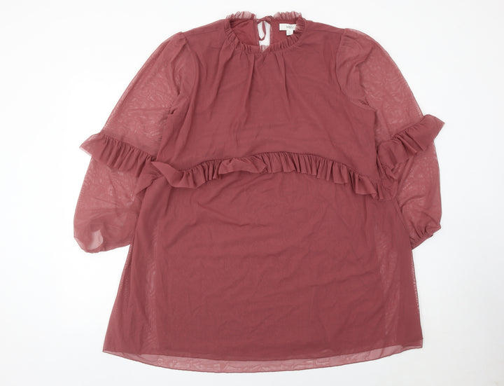 Marks and Spencer Women’s Petite Purple Shift Dress Size 14 Ruffle Long Sleeve