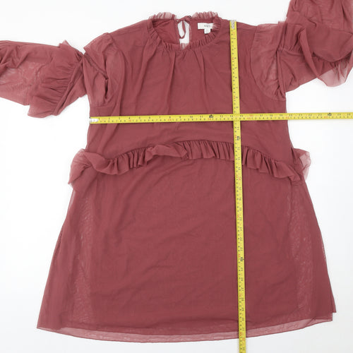 Marks and Spencer Women’s Petite Purple Shift Dress Size 14 Ruffle Long Sleeve