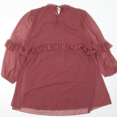 Marks and Spencer Women’s Petite Purple Shift Dress Size 14 Ruffle Long Sleeve