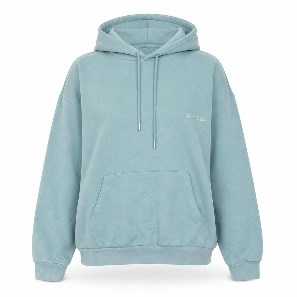 Front view of Boohoo Women Green Pullover Hoodie M Regular Fit Cotton Blend