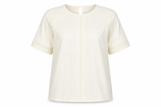 Front view of H&M Women Ivory Lace Trim Blouse Tunic Top XL Short Sleeve