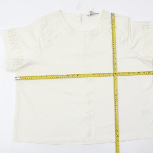 H&M Women Ivory Lace Trim Blouse Tunic Top XL Short Sleeve