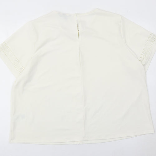 H&M Women Ivory Lace Trim Blouse Tunic Top XL Short Sleeve