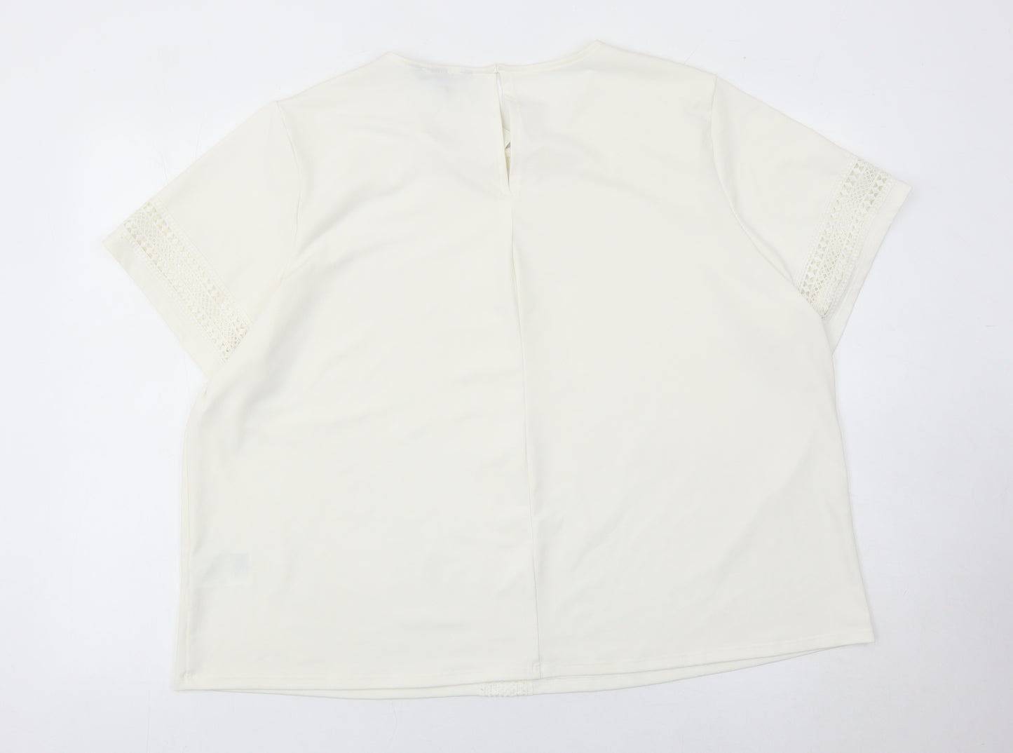 H&M Women Ivory Lace Trim Blouse Tunic Top XL Short Sleeve