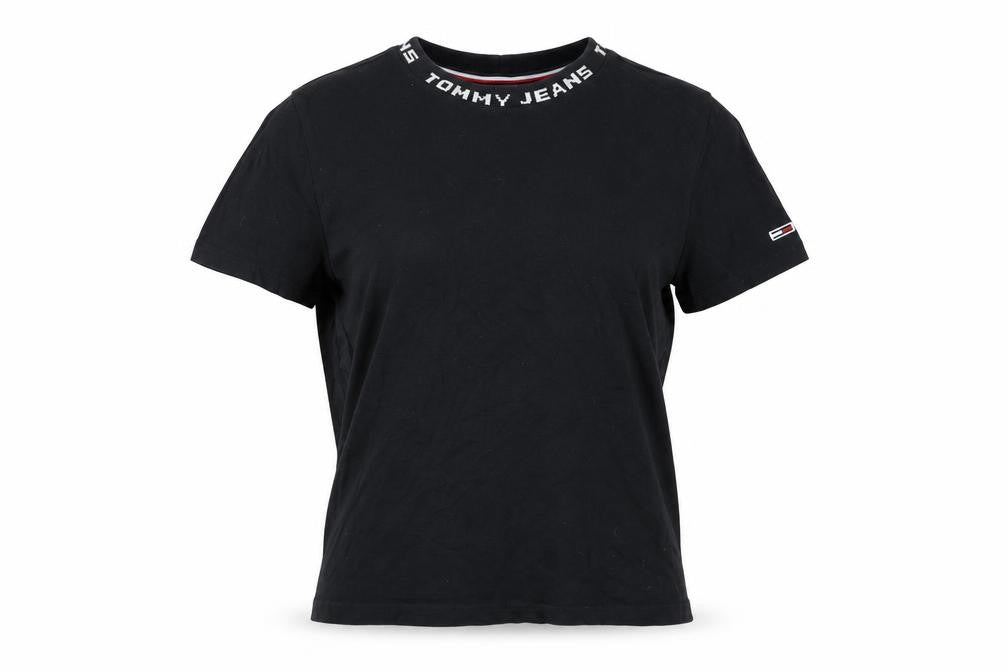 Front view of Tommy Jeans Women Black S Basic Cotton Crew Neck T-Shirt