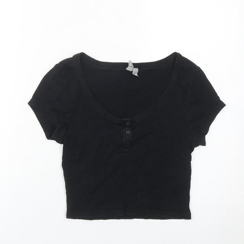 ASOS Women’s Black Size 10 Cropped Cotton Button T-Shirt