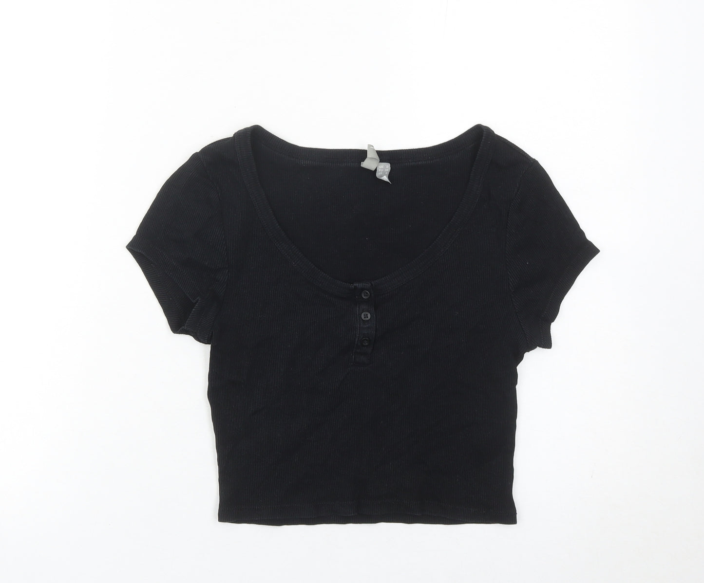 ASOS Women’s Black Size 10 Cropped Cotton Button T-Shirt