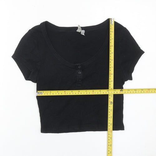 ASOS Women’s Black Size 10 Cropped Cotton Button T-Shirt