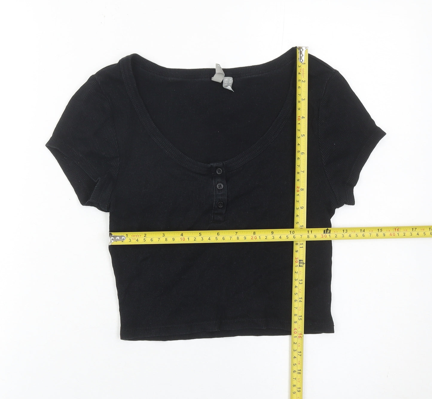 ASOS Women’s Black Size 10 Cropped Cotton Button T-Shirt