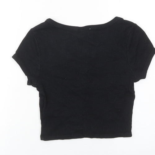 ASOS Women’s Black Size 10 Cropped Cotton Button T-Shirt