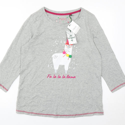 Next Womens Grey 3/4 Sleeve Cotton Christmas Llama T-Shirt Size 12