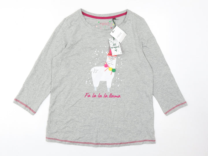 Next Womens Grey 3/4 Sleeve Cotton Christmas Llama T-Shirt Size 12