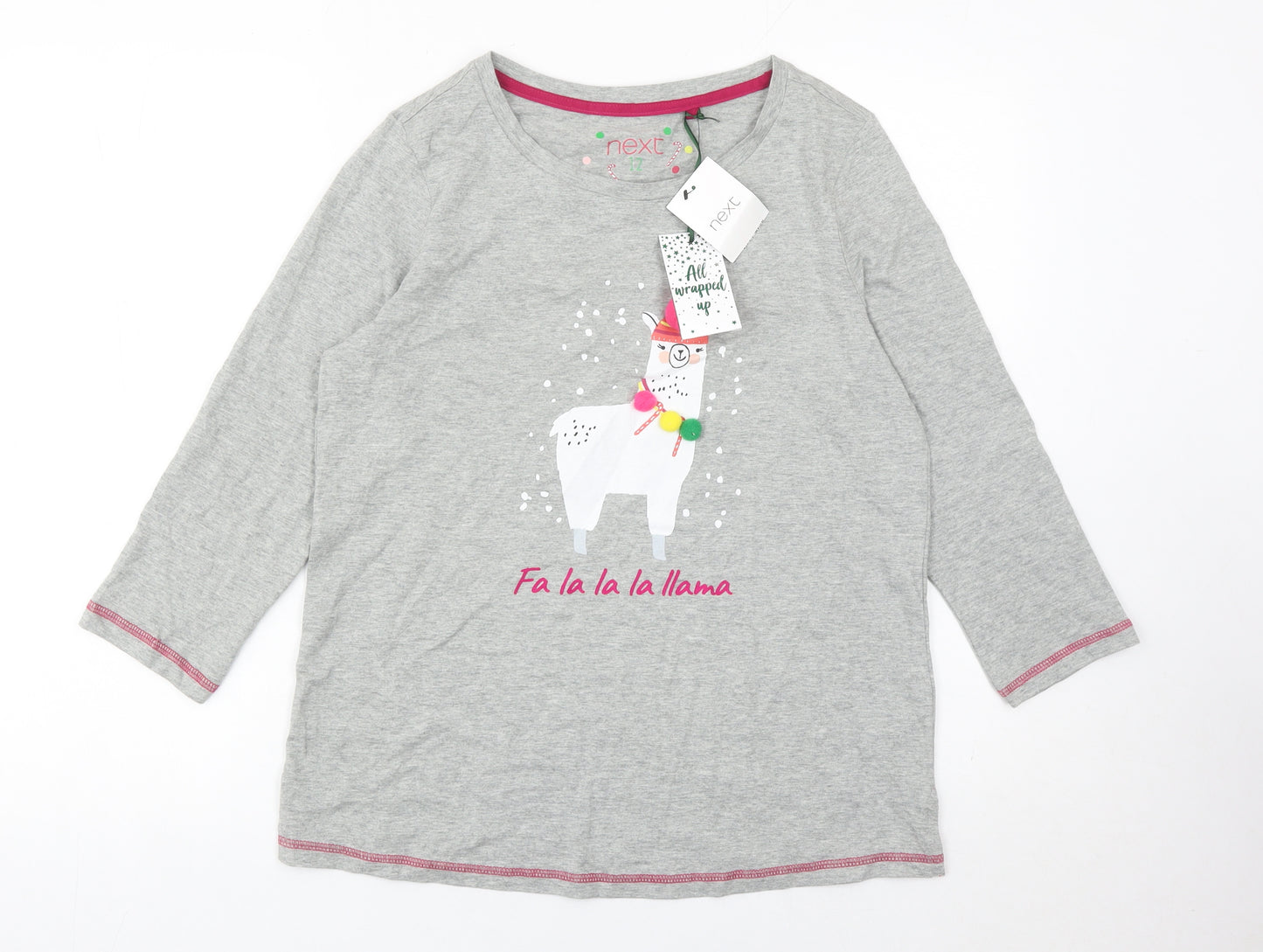 Next Womens Grey 3/4 Sleeve Cotton Christmas Llama T-Shirt Size 12