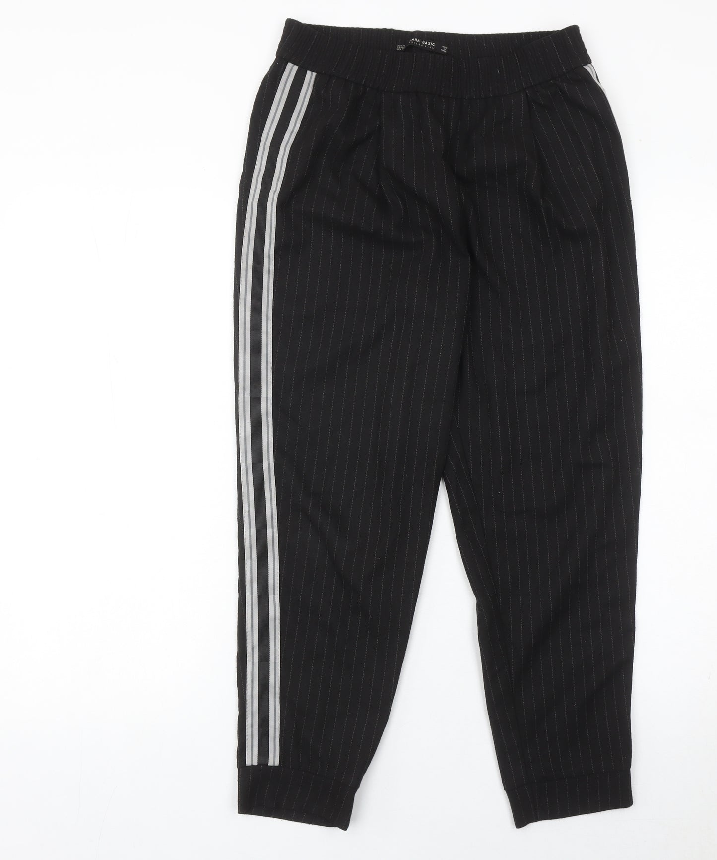 Zara Women Black XS Jogger Trousers Striped Casual Tapered