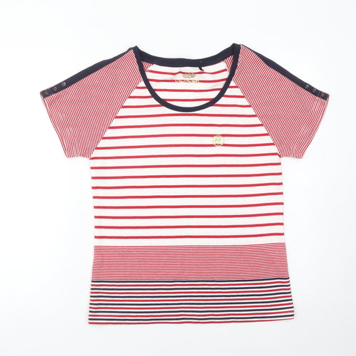 Domani Womens Red White Striped T-Shirt Size 12 Raglan Short Sleeve