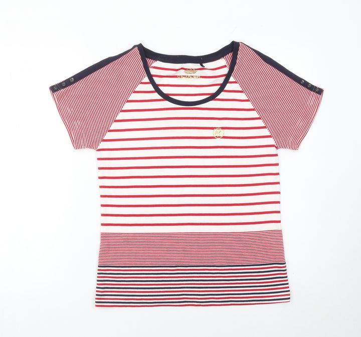 Domani Womens Red White Striped T-Shirt Size 12 Raglan Short Sleeve