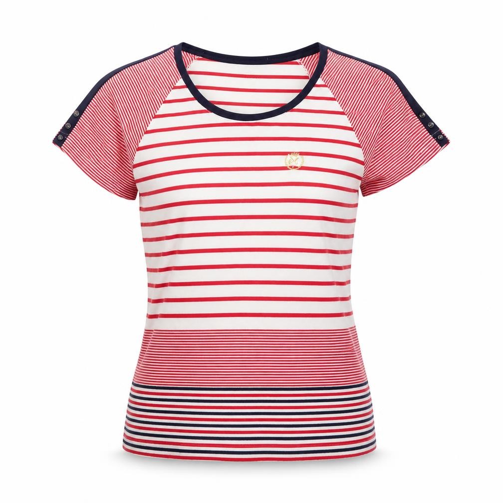 Domani Womens Red White Striped T-Shirt Size 12 Raglan Short Sleeve