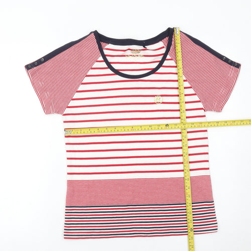 Domani Womens Red White Striped T-Shirt Size 12 Raglan Short Sleeve