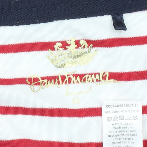 Domani Womens Red White Striped T-Shirt Size 12 Raglan Short Sleeve